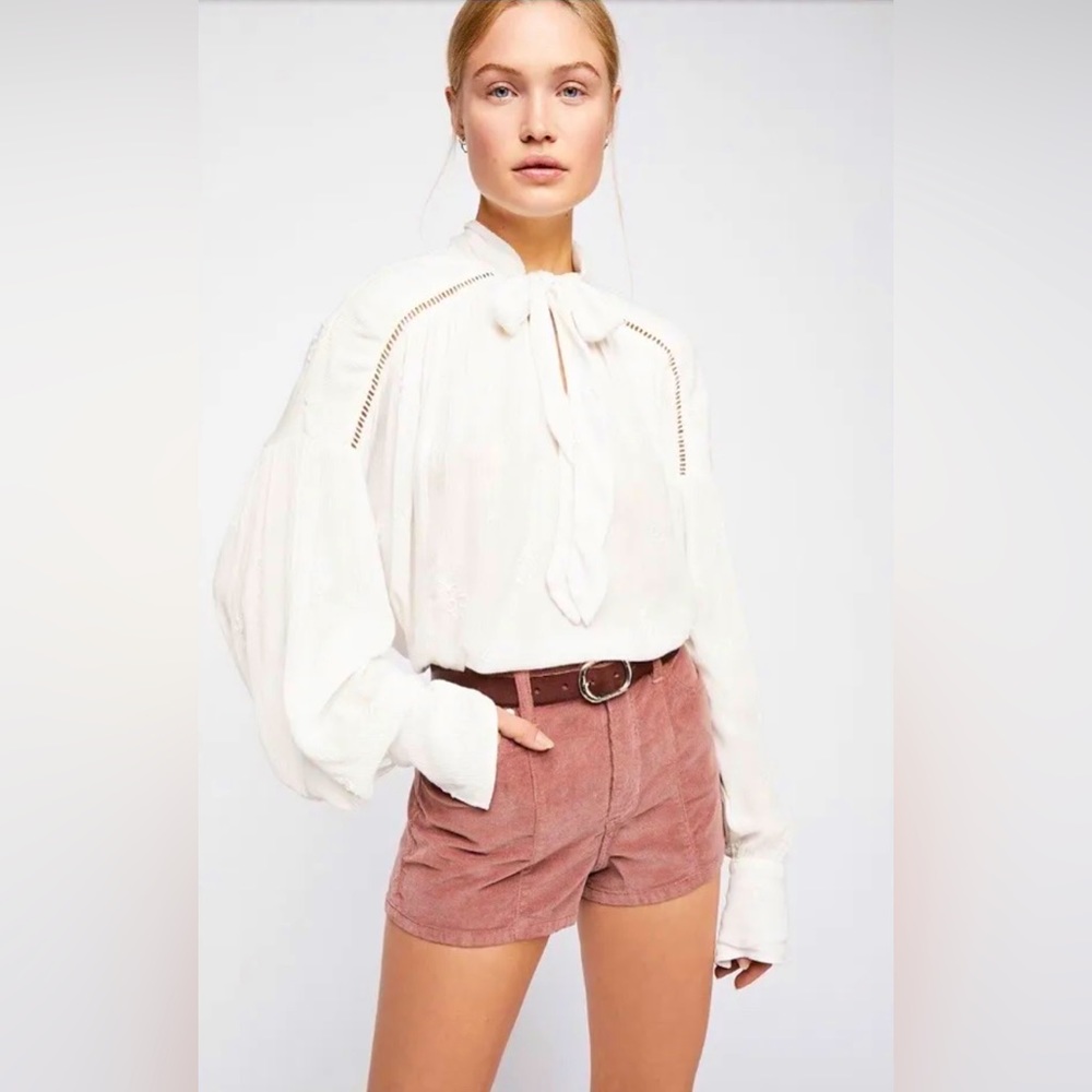FREE PEOPLE Embroidered WISHFUL MOMENTS TieNeck Blouse Top NWT Small